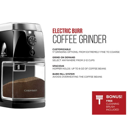 Removable /& Dishwasher Safe Stainless Steel Grinding Cup /& Blade, Chefman Coffee Grinder Powerful 250 Watt Electric Mill Freshly Grinds 2.5 oz Beans Easy One Touch Operation